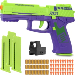 Toy Gun, Toy Foam Blaster with Scope, 40 Soft Foam Bullets, Toy Pistol for Kids Boys Girls, Gun Toy pervasive corselet Model for Age 8  (Green & Purple) Toy Gun, Soft Bullet Toys Gun for Boys, Empty Shell Ejecting 