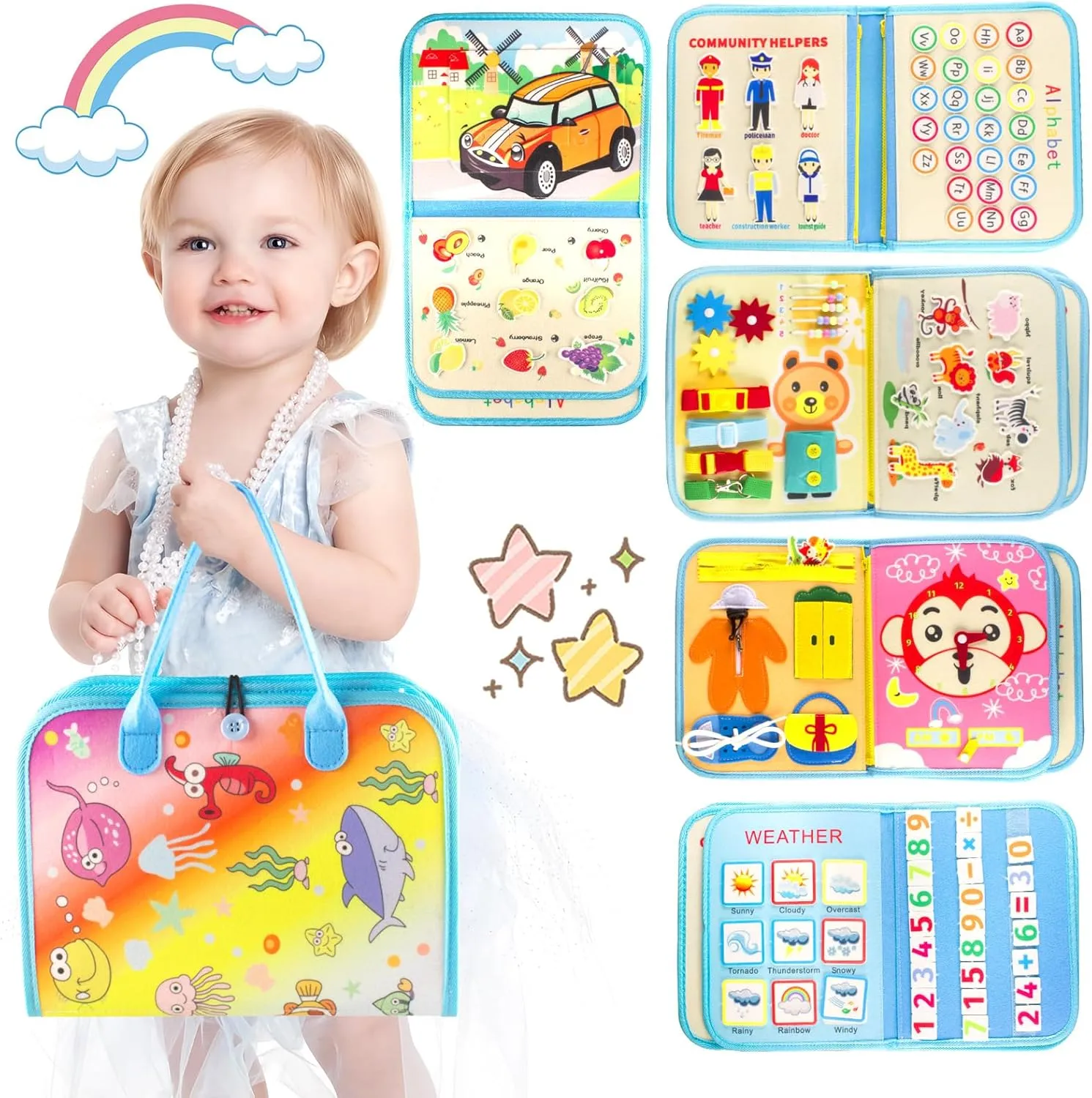Toys, Kids Board Games, Engaging Activities Busy Book Busy Board for Toddlers, Montessori Busy Board for Kids, Baby Toys for Ages 1-3 2-4 Boy and Girl, diameter construction core Educational Learning 