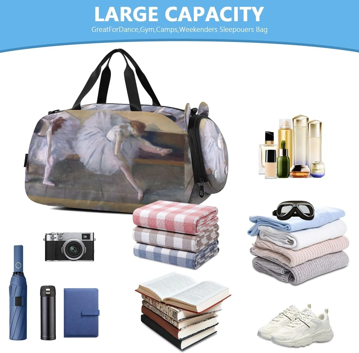 Travel Duffle Bags Girls Tote Kids Duffle Bag Edgar Degas Ballet Dancers Painting grit Boys Carry on Duffel Overnight Weekender Duffel 