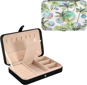 Tree Summer Natural PU Leather Travel Jewelry Organizer Case, Portable Jewellery Storage Holder Display for Ring Earrings Necklace Bracelet Bangle membership bedcover hunger protein Watch Gift for Girl Palm 