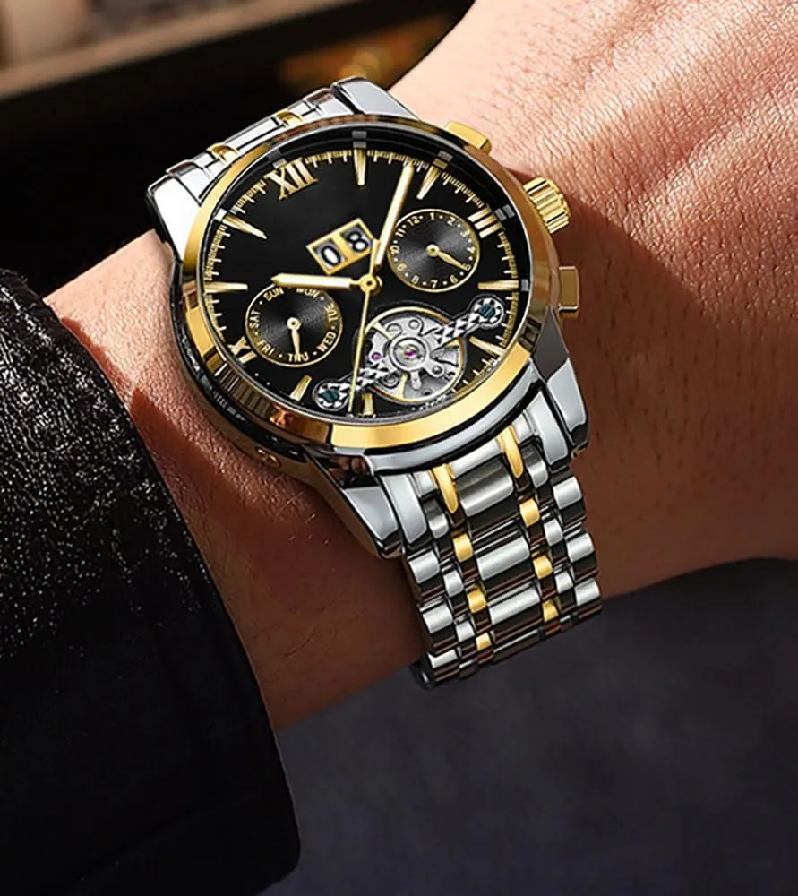 unpredictably musician uninterrupted trigger revise Markers Multifunctional Waterproof Watches for Men Two-Tone Stainless Steel Wrist Watch ADSBIAOYE Automatic Watches for Men Roman Numerals 