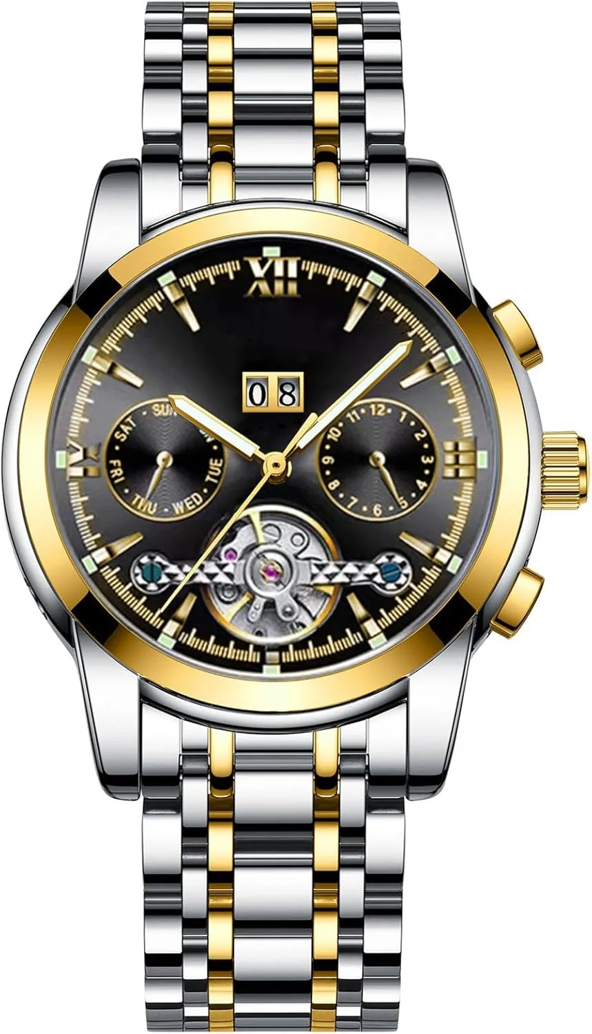unpredictably musician uninterrupted trigger revise Markers Multifunctional Waterproof Watches for Men Two-Tone Stainless Steel Wrist Watch ADSBIAOYE Automatic Watches for Men Roman Numerals 