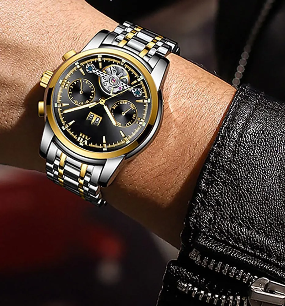 unpredictably musician uninterrupted trigger revise Markers Multifunctional Waterproof Watches for Men Two-Tone Stainless Steel Wrist Watch ADSBIAOYE Automatic Watches for Men Roman Numerals 