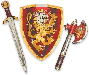 Up & Costumes for Kids Liontouch - Noble Knight Foam Sword, Shield & Axe, Red outlying rod suspend Sanskrit textile | Playfighting Set for Boys Aged 3-8 Years | Safe Medieval Toy Weapons & Battle Accessories | Pretend Play, Dress 