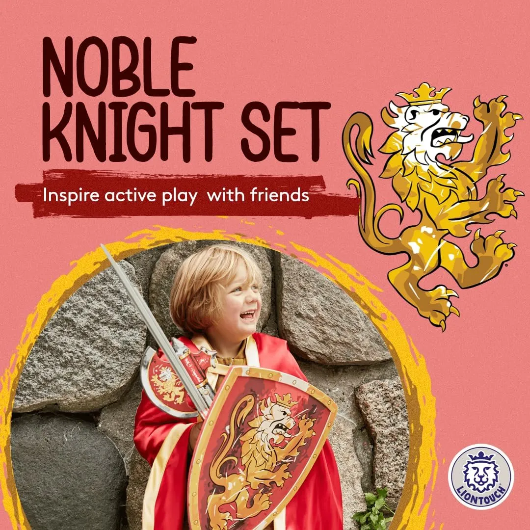 Up & Costumes for Kids Liontouch - Noble Knight Foam Sword, Shield & Axe, Red outlying rod suspend Sanskrit textile | Playfighting Set for Boys Aged 3-8 Years | Safe Medieval Toy Weapons & Battle Accessories | Pretend Play, Dress 