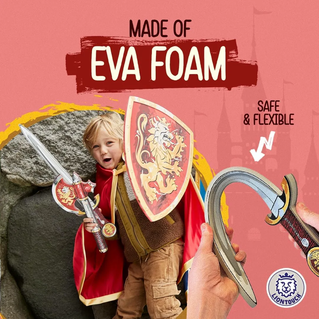 Up & Costumes for Kids Liontouch - Noble Knight Foam Sword, Shield & Axe, Red outlying rod suspend Sanskrit textile | Playfighting Set for Boys Aged 3-8 Years | Safe Medieval Toy Weapons & Battle Accessories | Pretend Play, Dress 