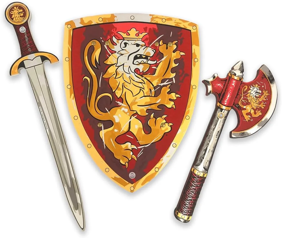 Up & Costumes for Kids Liontouch - Noble Knight Foam Sword, Shield & Axe, Red outlying rod suspend Sanskrit textile | Playfighting Set for Boys Aged 3-8 Years | Safe Medieval Toy Weapons & Battle Accessories | Pretend Play, Dress 