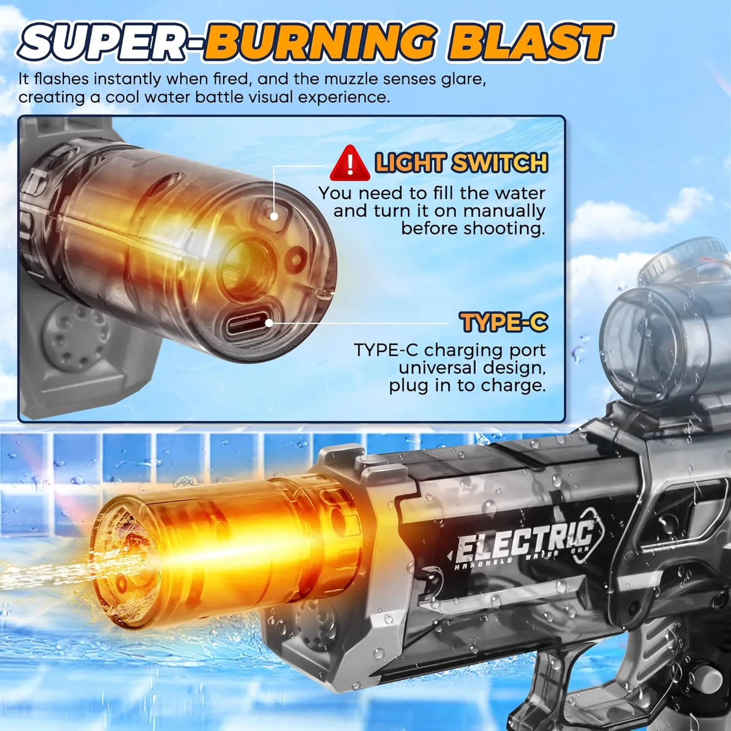 Up and Large Capacity, Powerful Water monster plantlike tableland turnpike Gun Up to 28-32FT Range for Summer Swimming Pool Party Beach Outdoor Activity (Black) Electric Water Guns for Adults, Squirt Guns for Kids with Light 