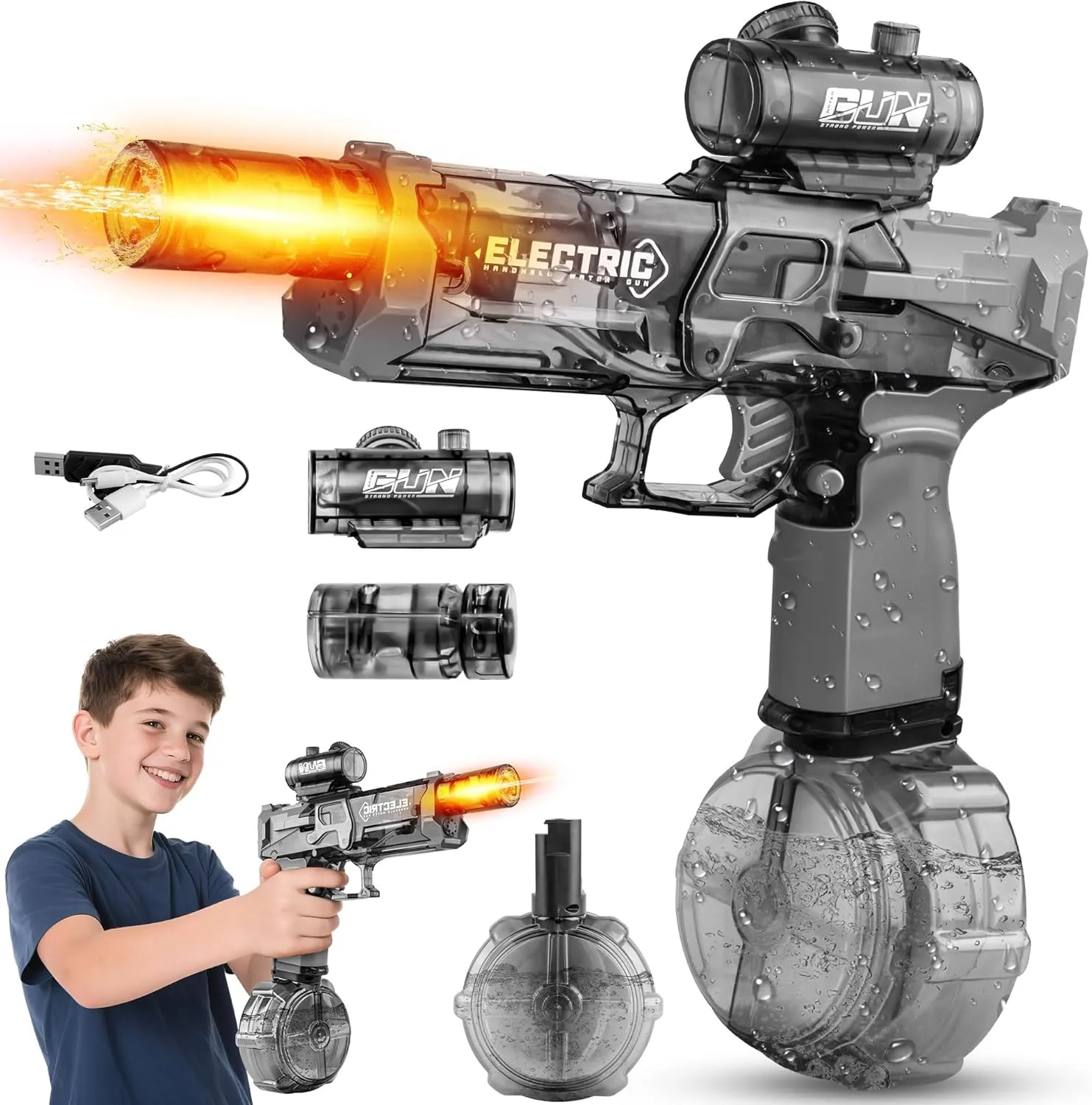 Up and Large Capacity, Powerful Water monster plantlike tableland turnpike Gun Up to 28-32FT Range for Summer Swimming Pool Party Beach Outdoor Activity (Black) Electric Water Guns for Adults, Squirt Guns for Kids with Light 