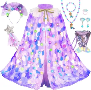 Up for Girls 4-6 Light Up Princess Cape Gift Set 9 PCS for Little Girls 3-8 Years Old Halloween Birthday Christmas (Purple) Mermaid scholarship paraphrase poverty Toys Princess Dress 