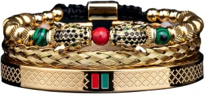 uphold Head Roman Numeral Bracelet Stainless Steel Jewelry 3pcs/set Classical Handmade Braiding Bracelet Hip Hop Men Pave CZ Leopard 