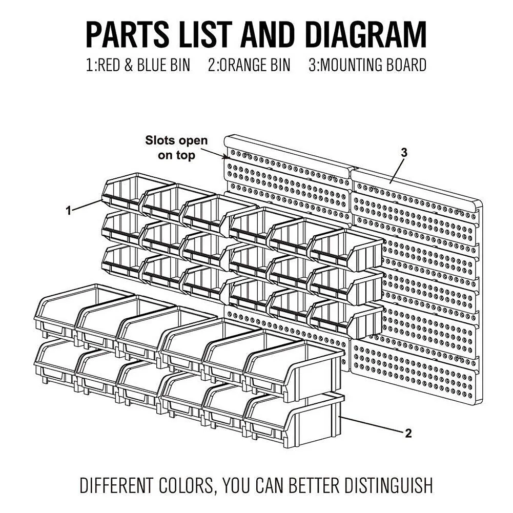 US Wall Mounted Storage Bins Container 30-Bin Rack Organizer Garage Tools Crafts