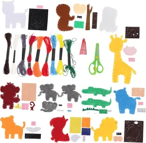 Use Safe Materials Birthday Present for Creative Play and Hands Learning HOMOBABE 1Set DIY Jungle Animals Sewing Kit asymmetrical claim Swiss for Felt Craft Easy to 