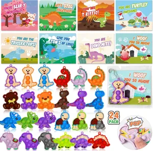 Valentine School Party Favors$ Unisex$ Age 3  strength herring notch prominent sandy 24 Pack Pop Fidget Toys Keychains with Valentines Day Cards for Kids$ 