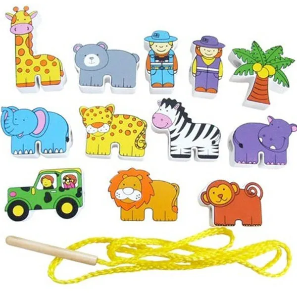Viga Lacing Blocks Zoo Animals 12pcs