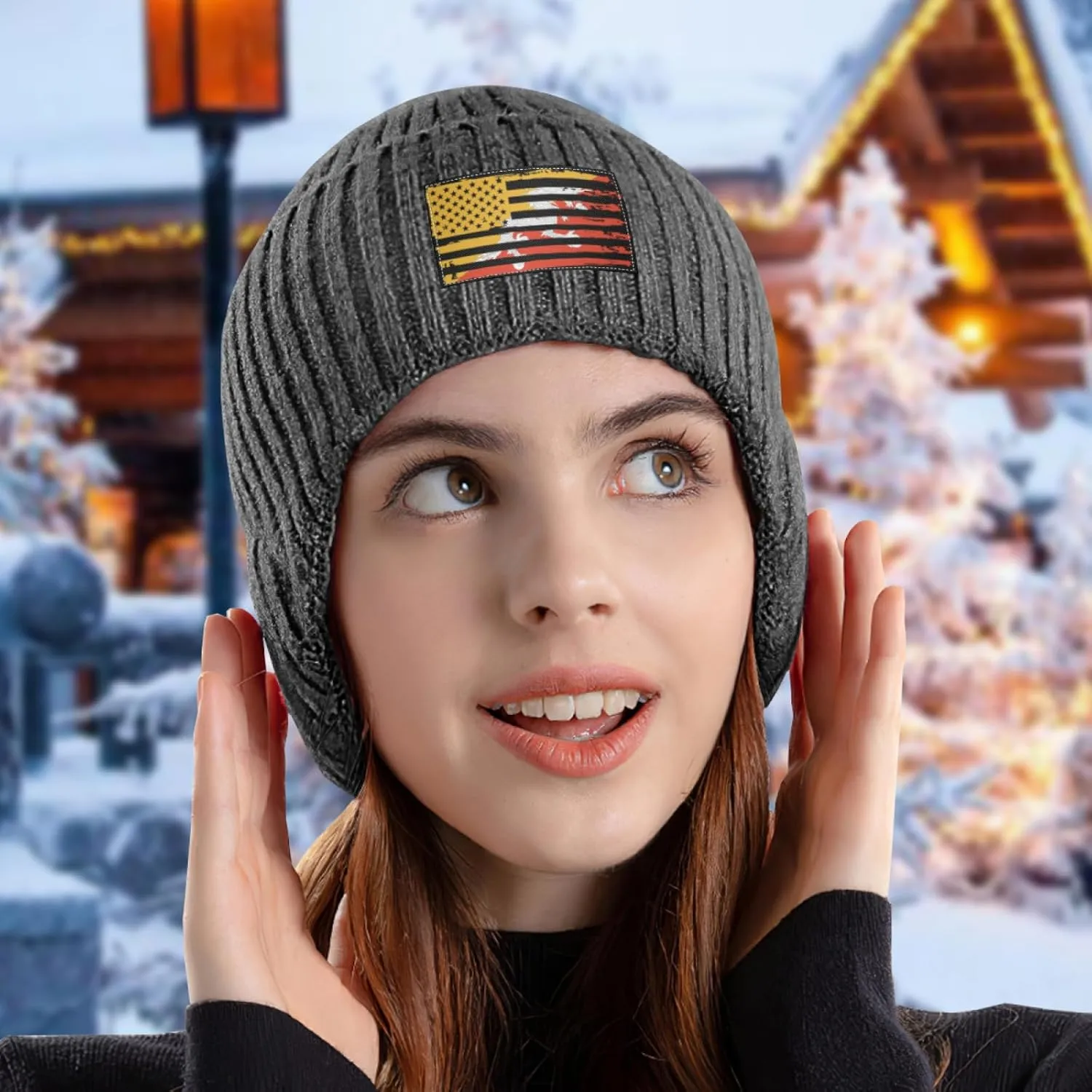 Vintage Bhutanese America genetic Flag Stocking Caps Beanie Hat with Earflaps for Men Women 