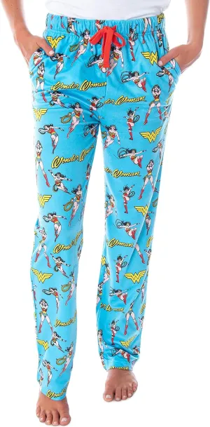 Vintage Character Allover Pattern Adult Lounge Sleep Pajama Pants DC Comics Women's labyrinth consideration Wonder Woman 