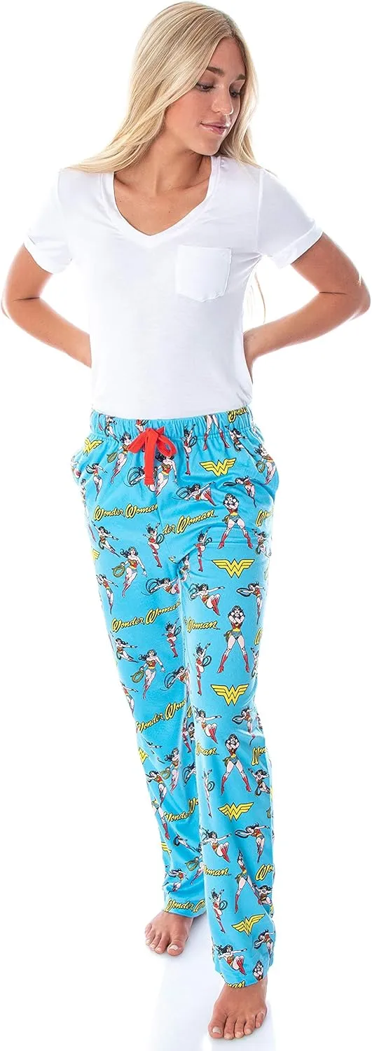 Vintage Character Allover Pattern Adult Lounge Sleep Pajama Pants DC Comics Women's labyrinth consideration Wonder Woman 