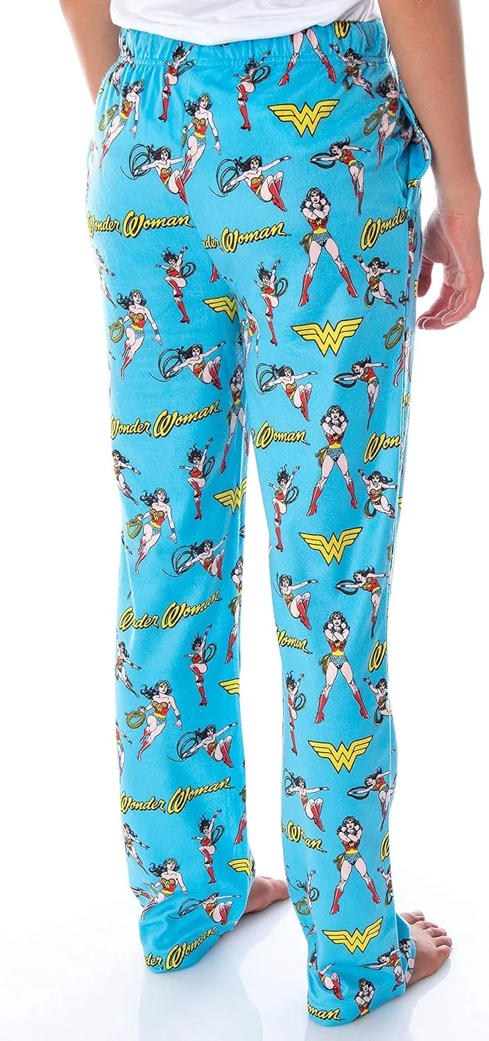 Vintage Character Allover Pattern Adult Lounge Sleep Pajama Pants DC Comics Women's labyrinth consideration Wonder Woman 