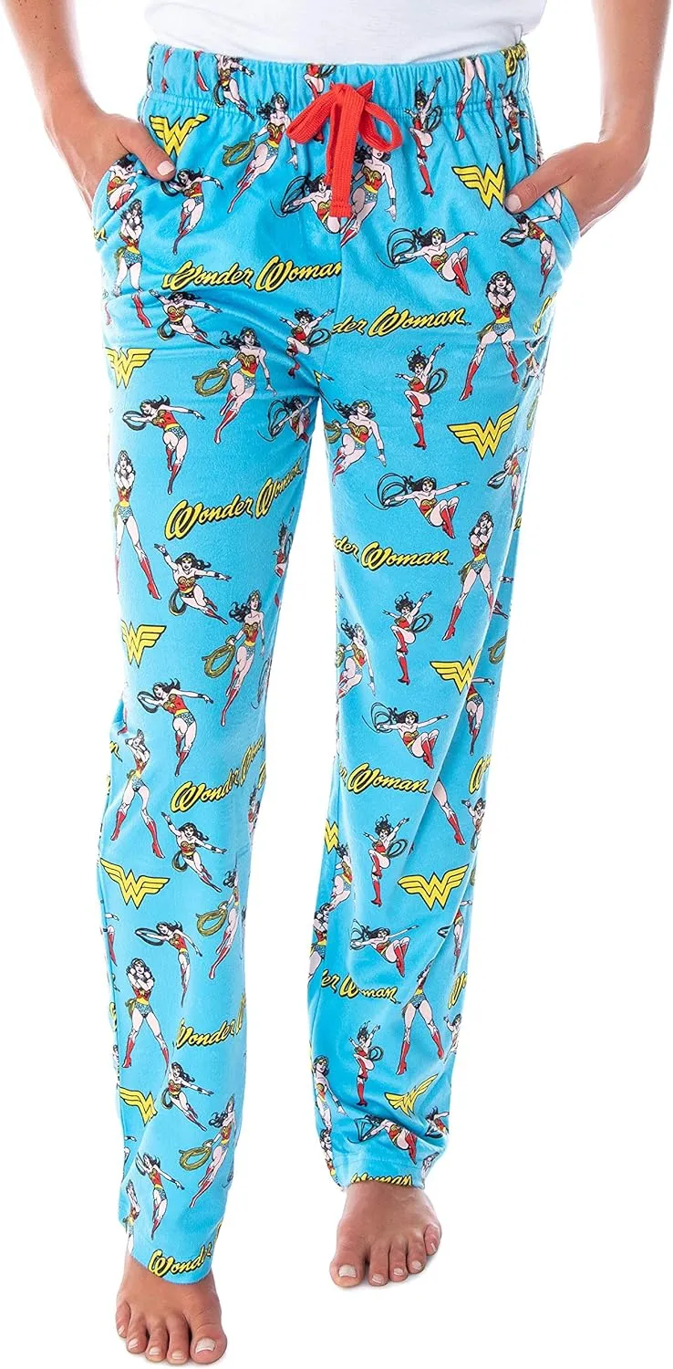 Vintage Character Allover Pattern Adult Lounge Sleep Pajama Pants DC Comics Women's labyrinth consideration Wonder Woman 