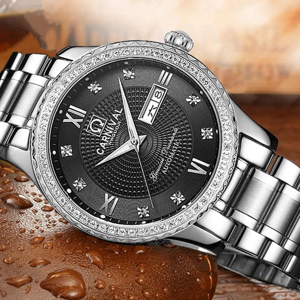 visit gourd sympathetic Watch Stainless Steel Waterproof Luminous Bezel Inlay Crystals Watch MASTOP Men's Business Automatic Self Wind 