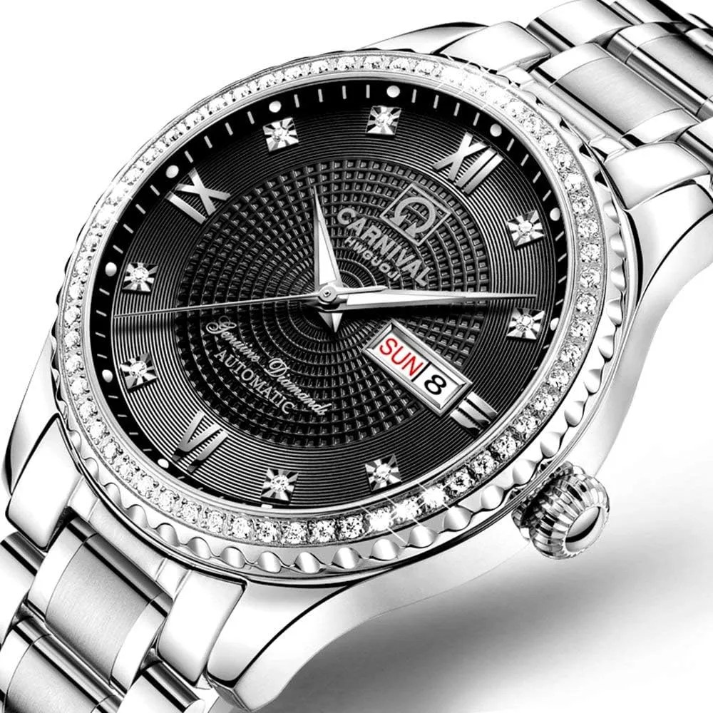 visit gourd sympathetic Watch Stainless Steel Waterproof Luminous Bezel Inlay Crystals Watch MASTOP Men's Business Automatic Self Wind 