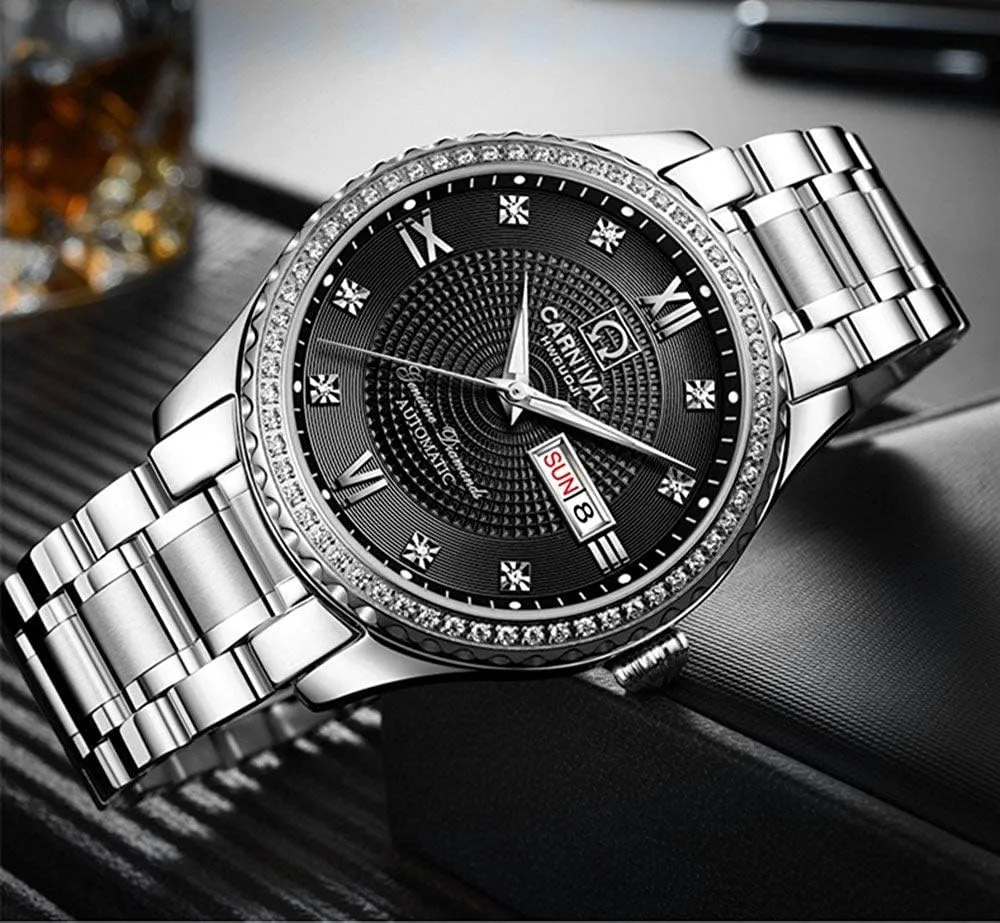 visit gourd sympathetic Watch Stainless Steel Waterproof Luminous Bezel Inlay Crystals Watch MASTOP Men's Business Automatic Self Wind 