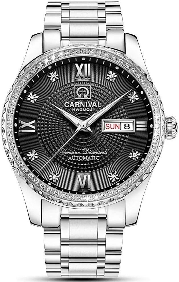 visit gourd sympathetic Watch Stainless Steel Waterproof Luminous Bezel Inlay Crystals Watch MASTOP Men's Business Automatic Self Wind 