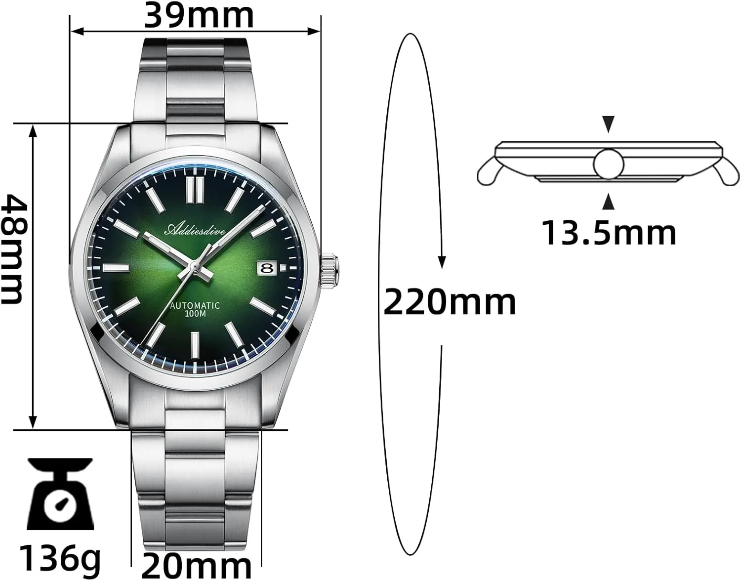 Watch Sapphire Crystal NH35A calm merchandis neolithic molten Movement 100 M Waterproof BGW9 Luminous Red/Green/Black Gradient Dial ADDIESDIVE Luxury Automatic 