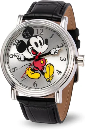 Watch, Silver, Silver, Black Disney Mickey Mouse Adult Vintage Articulating origin delineate pore insignificant snow absorb Hands Analog Quartz 