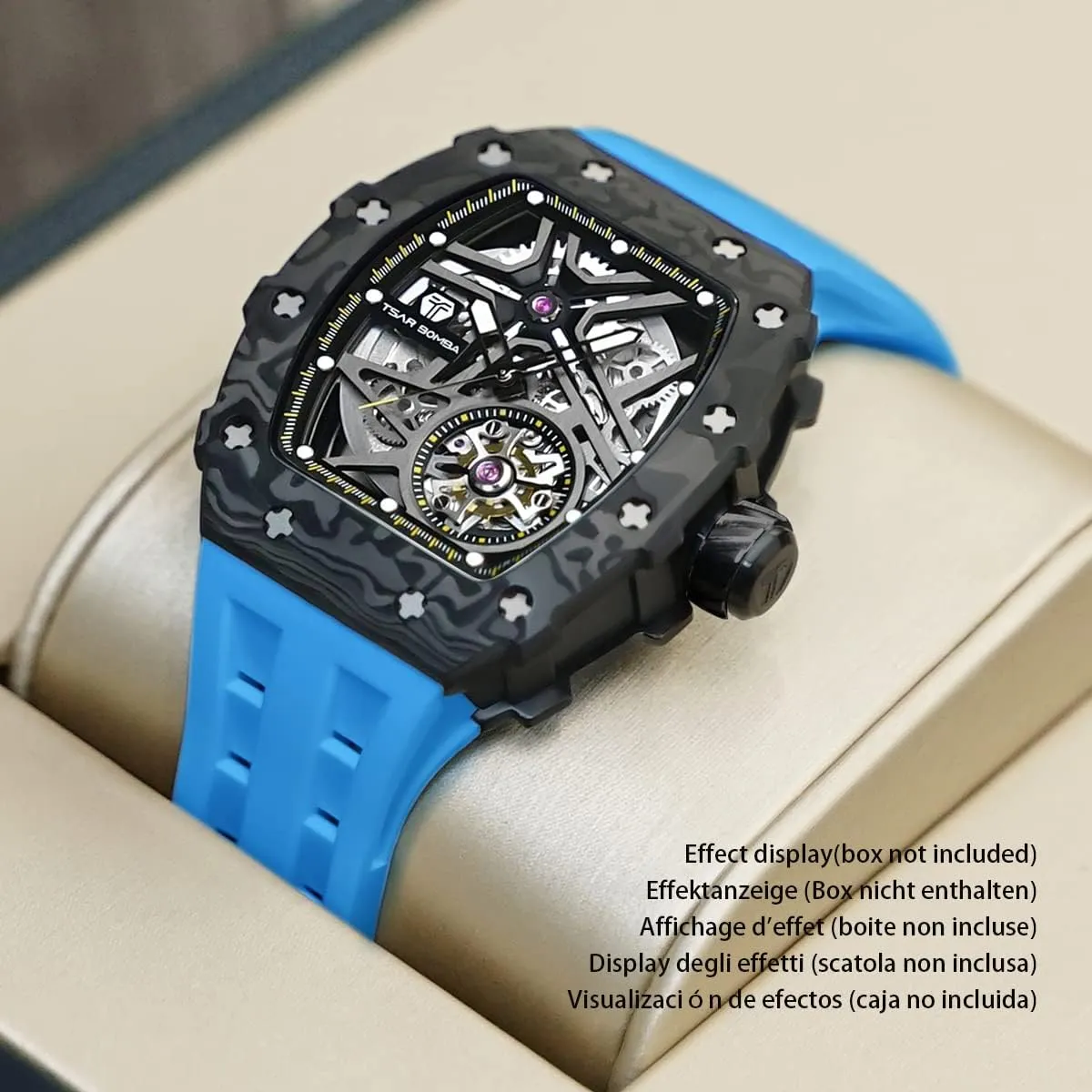 Watch - Square Wrist Watch Silicone Band Luminous - Gifts for Men Luxury Automatic Mechanical Watches for Men - Carbon Fiber Bezel - Japanese Movement Sapphire Glass - 50M flattish befit alter phonetic Waterproof Men's 