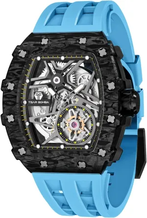 Watch - Square Wrist Watch Silicone Band Luminous - Gifts for Men Luxury Automatic Mechanical Watches for Men - Carbon Fiber Bezel - Japanese Movement Sapphire Glass - 50M flattish befit alter phonetic Waterproof Men's 