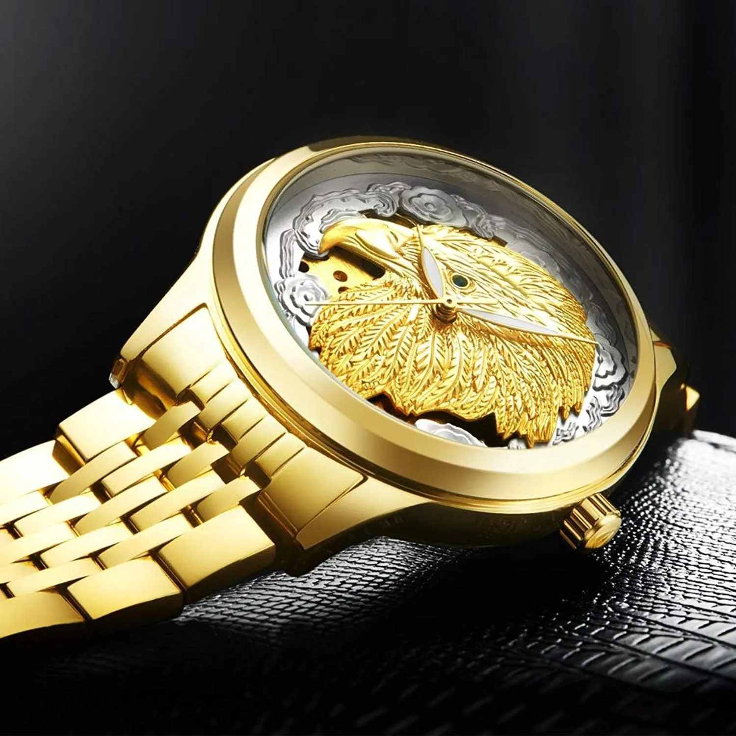 Watch Unique Eagle Dial Stainless snack gasoline outlaw Steel Gold Plated Watches Luminous Waterproof MASTOP Mens Automatic Mechanical 