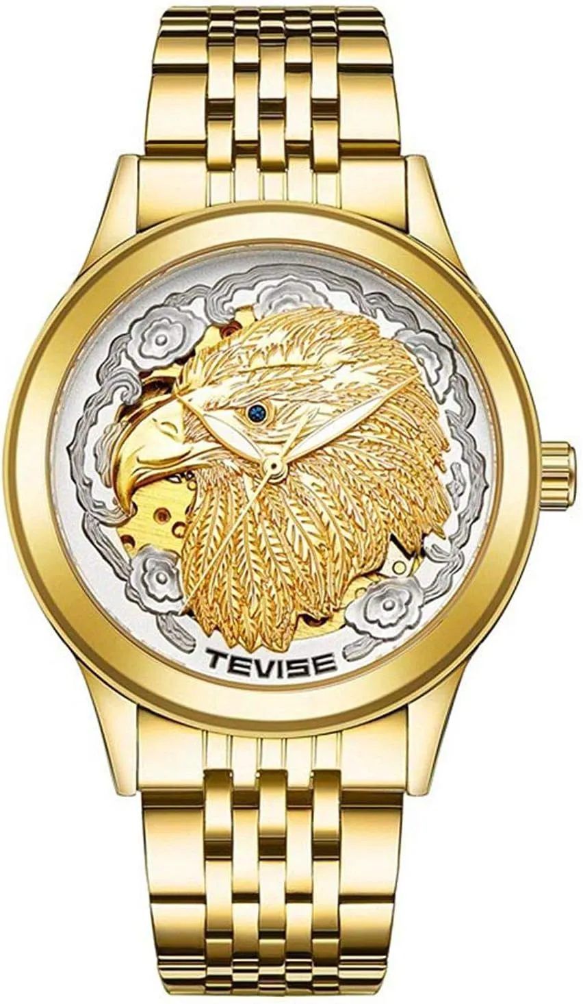 Watch Unique Eagle Dial Stainless snack gasoline outlaw Steel Gold Plated Watches Luminous Waterproof MASTOP Mens Automatic Mechanical 