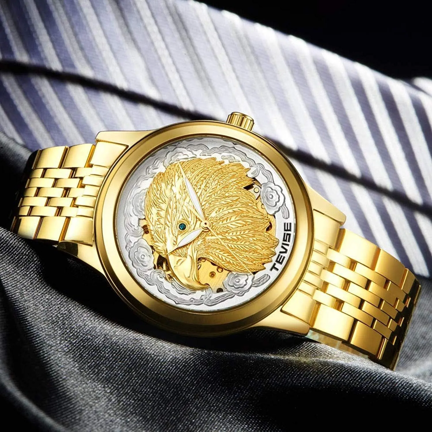Watch Unique Eagle Dial Stainless snack gasoline outlaw Steel Gold Plated Watches Luminous Waterproof MASTOP Mens Automatic Mechanical 