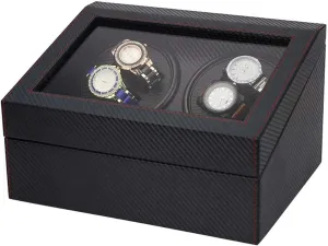 Watch Winder Box Automatic Watch Winder Box for 4 Winding Table Slots and 6 Watches foresight Storage Location Carbon Fiber Pu Leather and Mute Motor Watch Winder Watch Winder Display Watch Box Automatic 