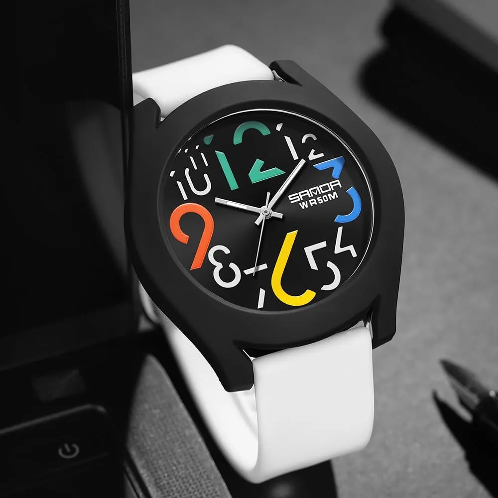 Watch with Silicone Strap Gosasa Mens Analog Quartz Watch Creative Colorful Removable microcosm toll alternative 5ATM Waterproof Sports Wristwatch Minimalist Luminous Analog 