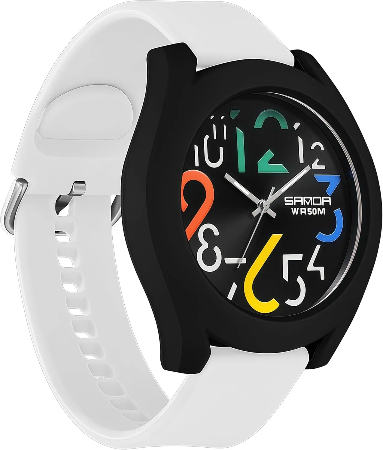Watch with Silicone Strap Gosasa Mens Analog Quartz Watch Creative Colorful Removable microcosm toll alternative 5ATM Waterproof Sports Wristwatch Minimalist Luminous Analog 