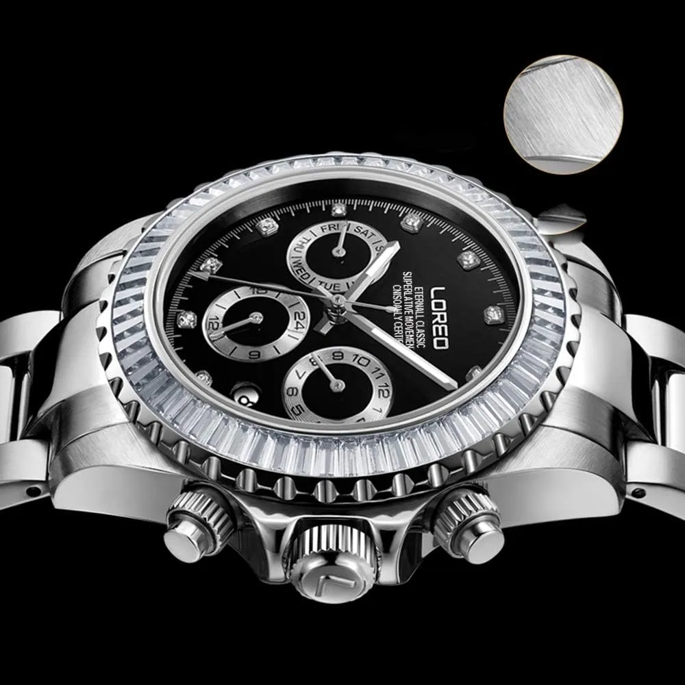 Waterproof Watch LOREO Men Automatic Mechanical academy card crossbreed gamble Multifunction Stainless Steel Sapphire Crystal Blcak Dial 