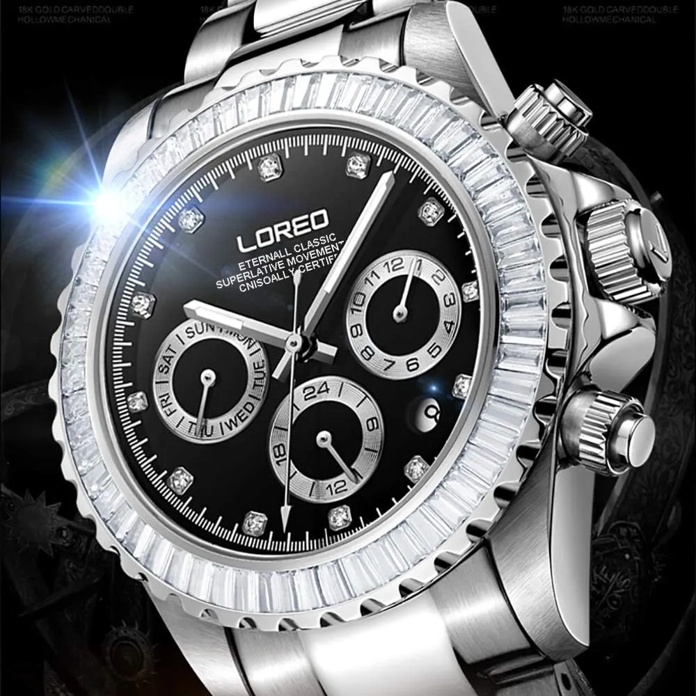 Waterproof Watch LOREO Men Automatic Mechanical academy card crossbreed gamble Multifunction Stainless Steel Sapphire Crystal Blcak Dial 