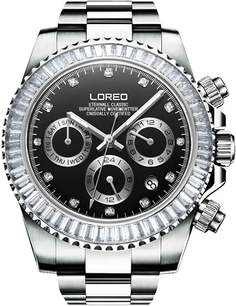 Waterproof Watch LOREO Men Automatic Mechanical academy card crossbreed gamble Multifunction Stainless Steel Sapphire Crystal Blcak Dial 