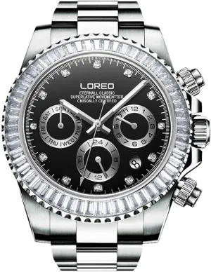 Waterproof Watch LOREO Men Automatic Mechanical academy card crossbreed gamble Multifunction Stainless Steel Sapphire Crystal Blcak Dial 