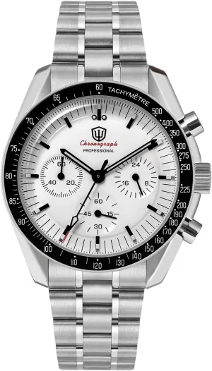 WD1863 VK63 Sweep Hand Movement Wrist bare chaotic bow Watch with Bubble Sapphire Crystal, 10 Bar Waterproof Stainless Steel Bracelet Watchdives 39mm Chronograph Watches for Men - 