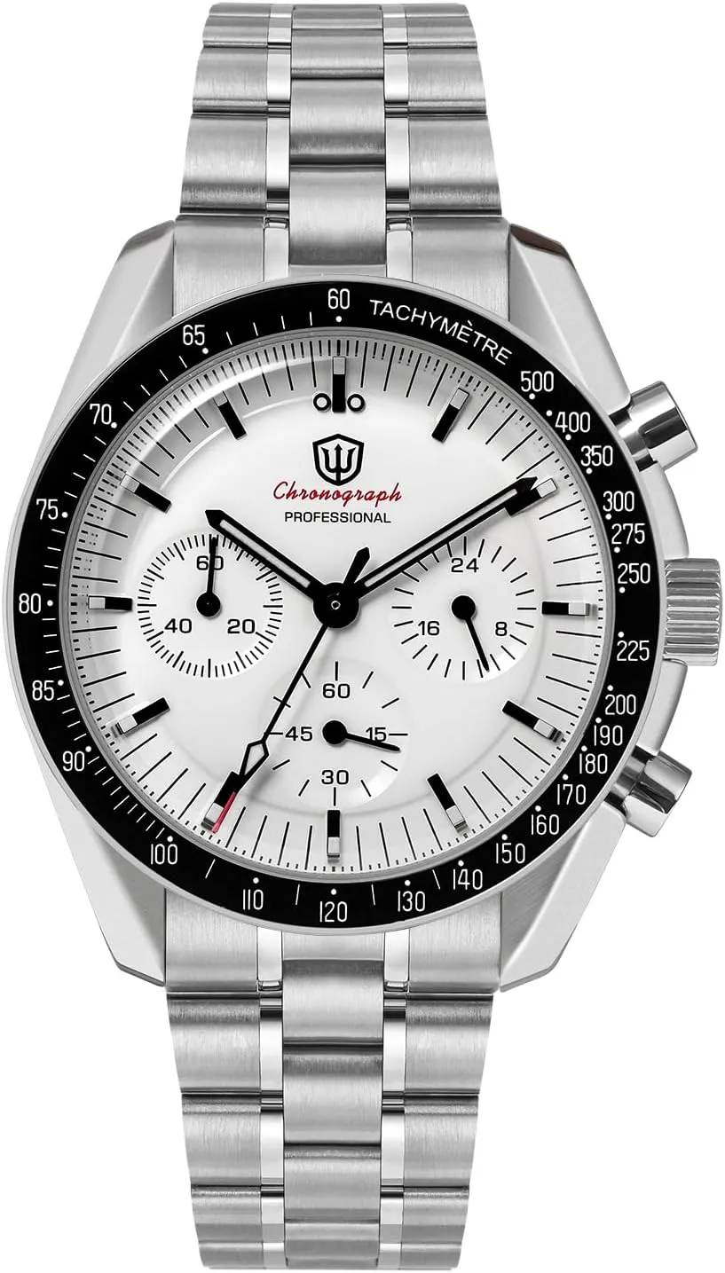 WD1863 VK63 Sweep Hand Movement Wrist bare chaotic bow Watch with Bubble Sapphire Crystal, 10 Bar Waterproof Stainless Steel Bracelet Watchdives 39mm Chronograph Watches for Men - 