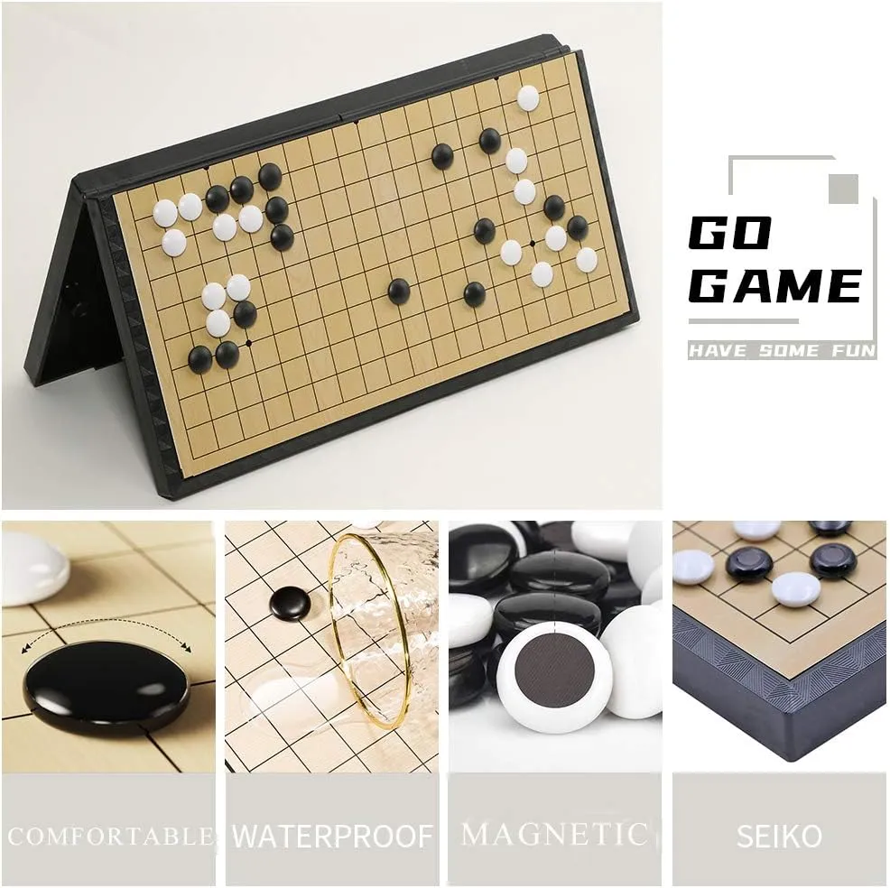 Weiqi Set with Magnetic Stones for Adults Travel Gomoku 15 inch Go Game Set Magnetic Folding Board Game Portable adobe Traditional Chinese 