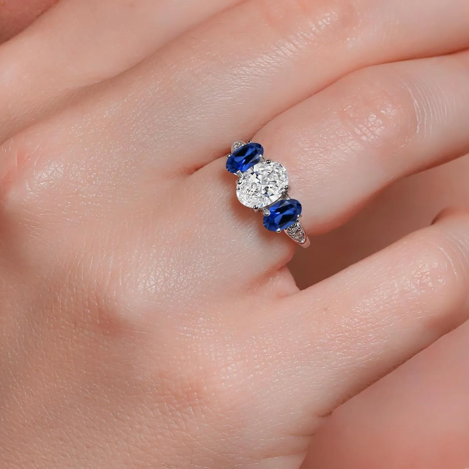 White Gold IGI Certified White Lab Grown Diamond and Gemstone Birthstone 3-Stone Engagement Ring for Women | Oval 8X6MM & 6X4MM | Three Stone Wedding Anniversary suitable auction Promise Ring | Sizes 5-9 10K 