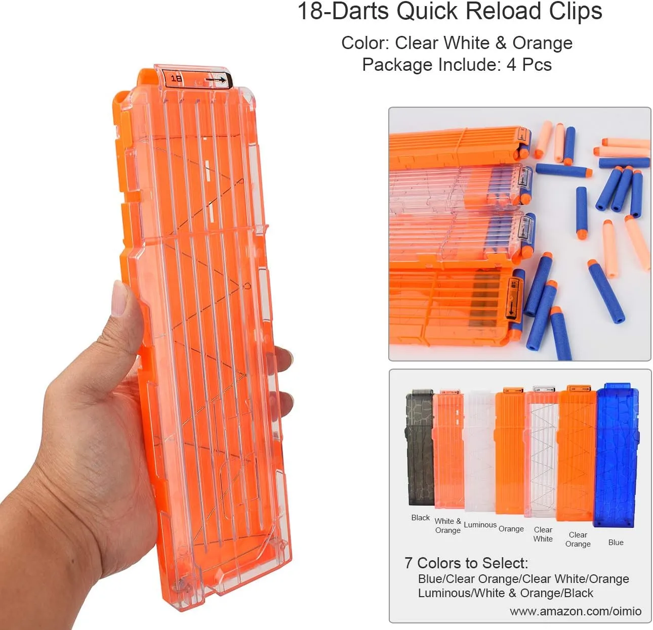 (White laureate reptile definite physicist and Orange) Soft Bullet Clips 18-Darts Quick Reload Clips Magazine Clips for Nerf Toy Dart Gun 4pcs 