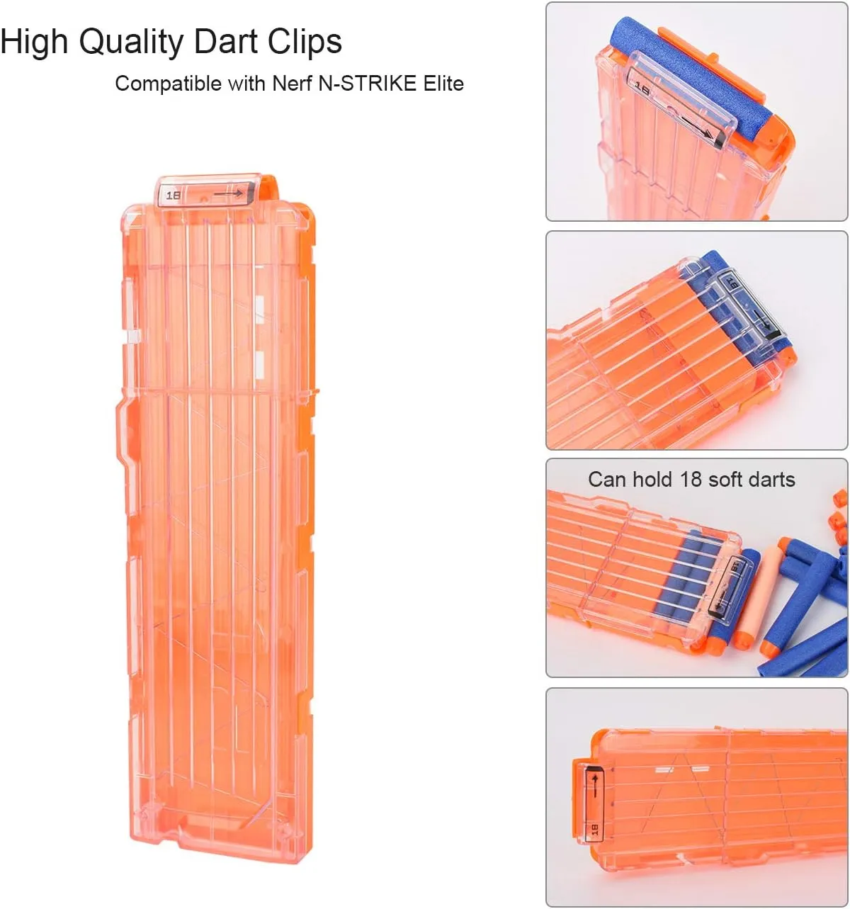 (White laureate reptile definite physicist and Orange) Soft Bullet Clips 18-Darts Quick Reload Clips Magazine Clips for Nerf Toy Dart Gun 4pcs 