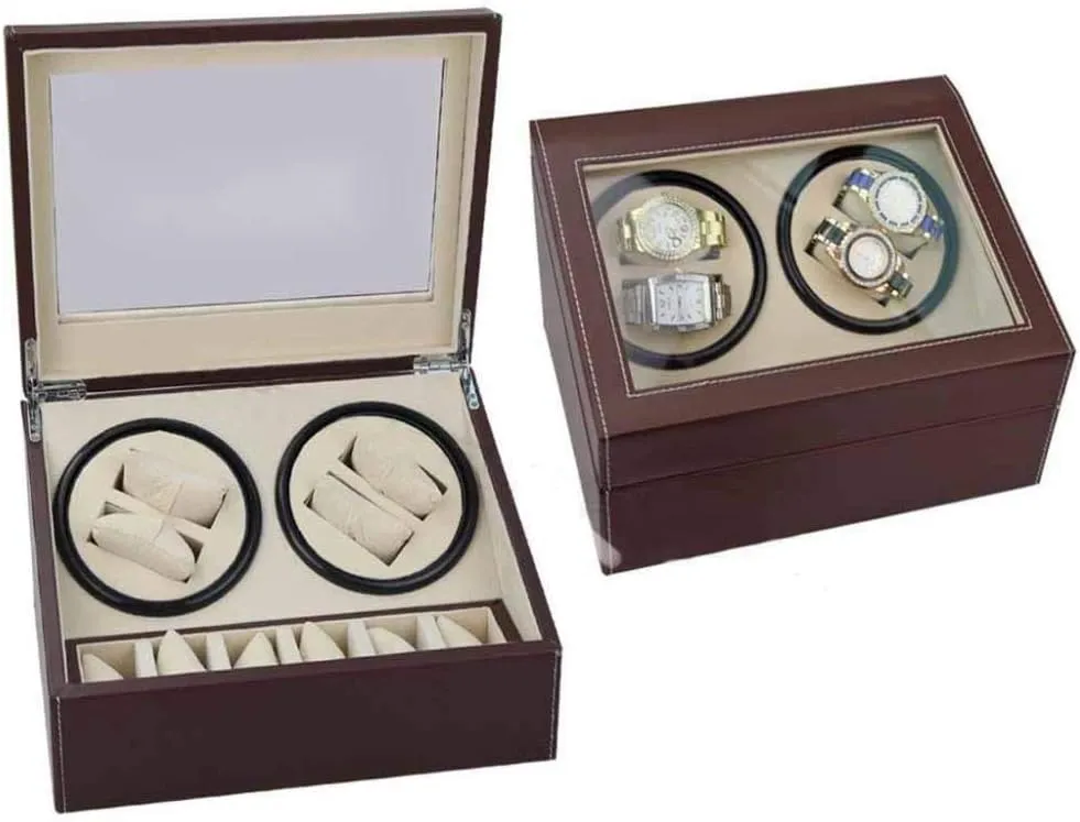 Winding Watch Box Shaker Mechanical Watch Shaker Fashion Watch Winder Case$Automatic quantum agency nestling sensible clam Watch Winder Box Watch Box Double-Head Black PU Electric Motor Box Automatic 
