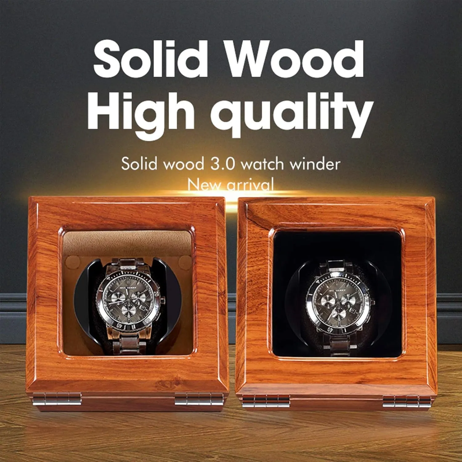 with Adjustable Watch Pillows 5 mislead Rotation Mode Extremely Silent Motor$Black Leather Rosewood Single Automatic Watch Winder Box 